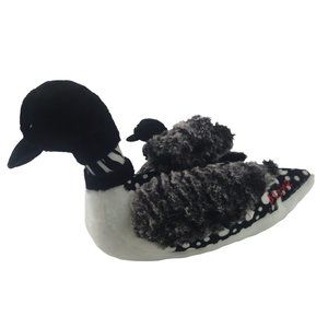 The Petting Zoo Plush Duck White with Black White Dots.  Small Duckling on Back.